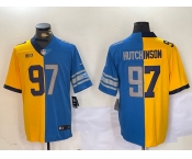 Men's Detroit Lions #97 Aidan Hutchinson Yellow Blue Split Vapor Limited Stitched Jerseys