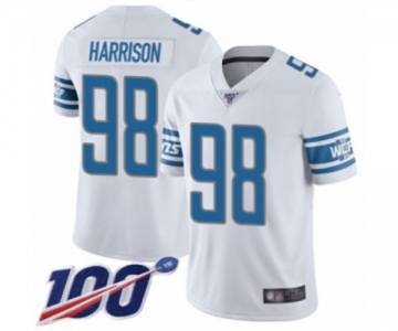 Men's Detroit Lions #98 Damon Harrison White Vapor Untouchable Limited Player 100th Season Football Jersey