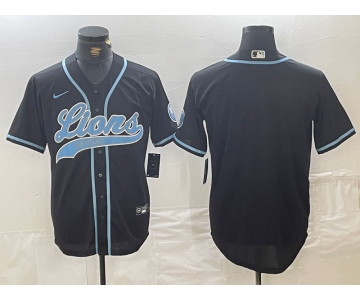 Men's Detroit Lions Blank Black Cool Base Stitched Baseball Jersey