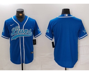 Men's Detroit Lions Blank Blue Cool Base Stitched Baseball Jersey