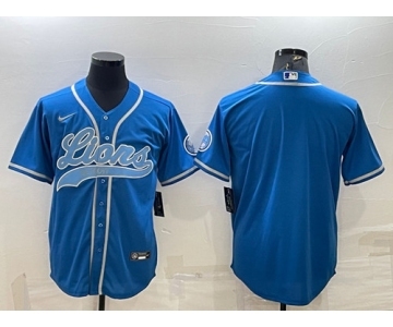 Men's Detroit Lions Blank Blue With Patch Cool Base Stitched Baseball Jersey