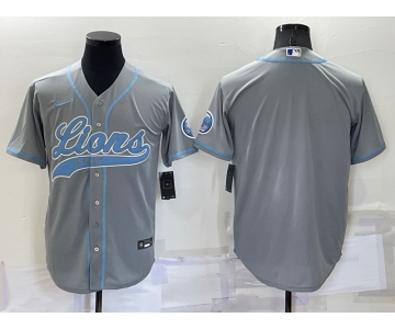 Men's Detroit Lions Blank Grey Stitched MLB Cool Base Nike Baseball Jersey