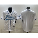 Men's Detroit Lions Blank White With Patch Cool Base Stitched Baseball Jersey