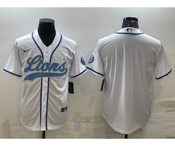 Men's Detroit Lions Blank White With Patch Cool Base Stitched Baseball Jersey