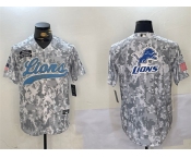 Men's Detroit Lions Team Big Logo 2024 Arctic Camo Salute To Service Stitched Baseball Jersey