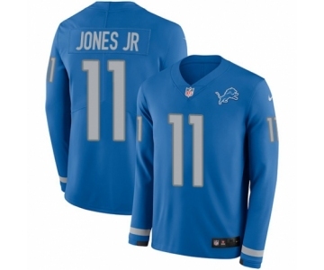 Men's Nike Detroit Lions #11 Marvin Jones Jr Limited Blue Therma Long Sleeve NFL Jersey