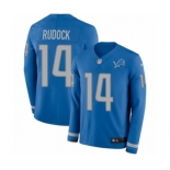 Men's Nike Detroit Lions #14 Jake Rudock Limited Blue Therma Long Sleeve NFL Jersey