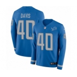 Men's Nike Detroit Lions #40 Jarrad Davis Limited Blue Therma Long Sleeve NFL Jersey