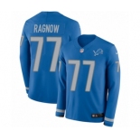 Men's Nike Detroit Lions #77 Frank Ragnow Limited Blue Therma Long Sleeve NFL Jersey