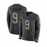 Men's Nike Detroit Lions #9 Matthew Stafford Limited Black Salute to Service Therma Long Sleeve NFL Jersey