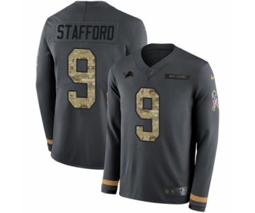 Men's Nike Detroit Lions #9 Matthew Stafford Limited Black Salute to Service Therma Long Sleeve NFL Jersey