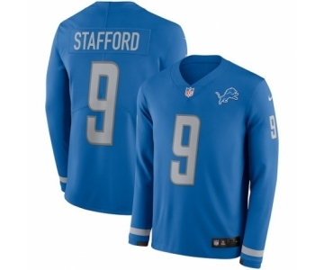 Men's Nike Detroit Lions #9 Matthew Stafford Limited Blue Therma Long Sleeve NFL Jersey