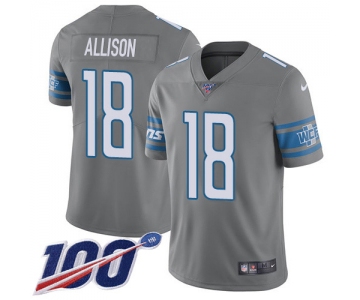 Nike Lions #18 Geronimo Allison Gray Men's Stitched NFL Limited Rush 100th Season Jersey