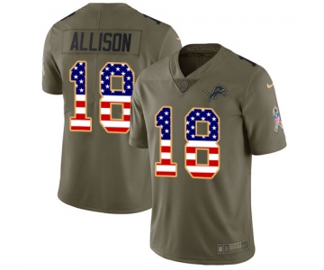 Nike Lions #18 Geronimo Allison Olive USA Flag Men's Stitched NFL Limited 2017 Salute To Service Jersey