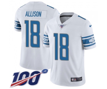 Nike Lions #18 Geronimo Allison White Men's Stitched NFL 100th Season Vapor Untouchable Limited Jersey