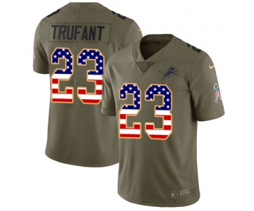 Nike Lions #23 Desmond Trufant Olive USA Flag Men's Stitched NFL Limited 2017 Salute To Service Jersey