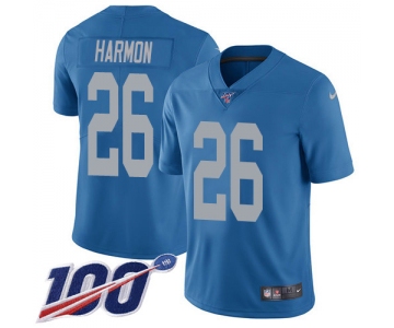 Nike Lions #26 Duron Harmon Blue Throwback Men's Stitched NFL 100th Season Vapor Untouchable Limited Jersey