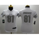 Nike Women Detroit Lions #81 Calvin Johnson Platinum White Jerseys