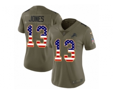 Women Nike Detroit Lions #13 T.J. Jones Limited Olive USA Flag Salute to Service NFL Jersey