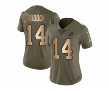 Women Nike Detroit Lions #14 Jake Rudock Limited Olive Gold Salute to Service NFL Jersey