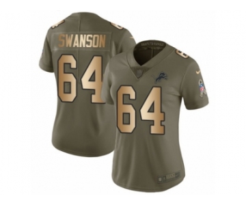 Women Nike Detroit Lions #64 Travis Swanson Limited Olive Gold Salute to Service NFL Jersey