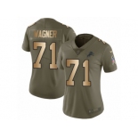 Women Nike Detroit Lions #71 Ricky Wagner Limited Olive Gold Salute to Service NFL Jersey