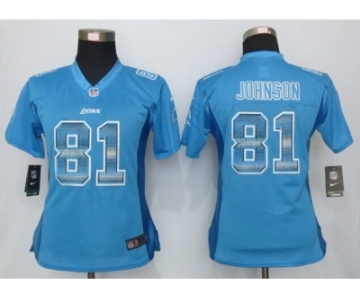 Women Nike Detroit Lions #81 Calvin Johnson Blue Strobe Jerseys