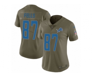 Women Nike Detroit Lions #87 Darren Fells Limited Olive 2017 Salute to Service NFL Jersey