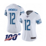 Women's Detroit Lions #12 Danny Amendola White Vapor Untouchable Limited Player 100th Season Football Jersey