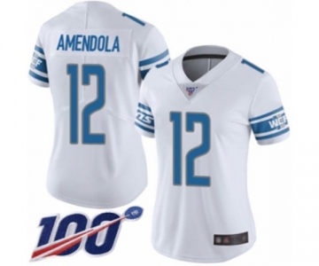 Women's Detroit Lions #12 Danny Amendola White Vapor Untouchable Limited Player 100th Season Football Jersey