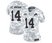 Women's Detroit Lions #14 Amon-Ra St. Brown 2024 F.U.S.E Arctic Camo Salute To Service Limited Stitched Jersey