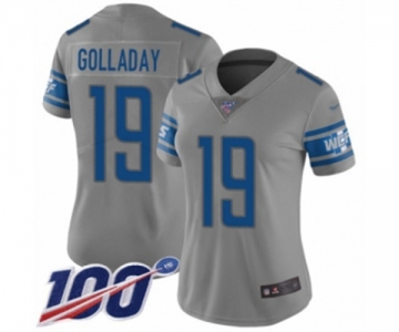 Women's Detroit Lions #19 Kenny Golladay Limited Gray Inverted Legend 100th Season Football Jersey