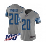 Women's Detroit Lions #20 Barry Sanders Limited Gray Inverted Legend 100th Season Football Jersey