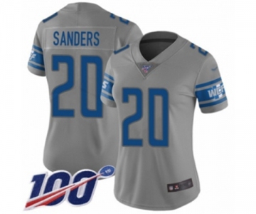 Women's Detroit Lions #20 Barry Sanders Limited Gray Inverted Legend 100th Season Football Jersey