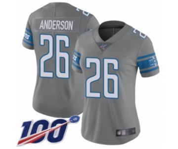 Women's Detroit Lions #26 C.J. Anderson Limited Steel Rush Vapor Untouchable 100th Season Football Jersey