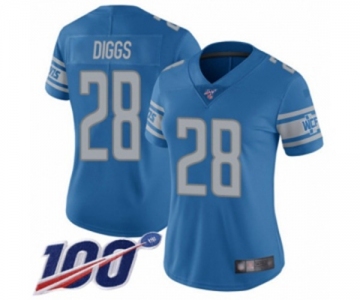 Women's Detroit Lions #28 Quandre Diggs Blue Team Color Vapor Untouchable Limited Player 100th Season Football Jersey