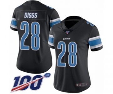 Women's Detroit Lions #28 Quandre Diggs Limited Black Rush Vapor Untouchable 100th Season Football Jersey