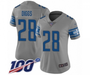 Women's Detroit Lions #28 Quandre Diggs Limited Gray Inverted Legend 100th Season Football Jersey