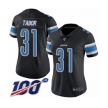 Women's Detroit Lions #31 Teez Tabor Limited Black Rush Vapor Untouchable 100th Season Football Jersey