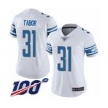 Women's Detroit Lions #31 Teez Tabor White Vapor Untouchable Limited Player 100th Season Football Jersey