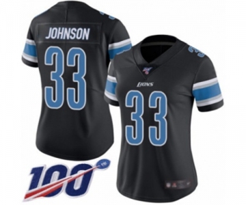 Women's Detroit Lions #33 Kerryon Johnson Limited Black Rush Vapor Untouchable 100th Season Football Jersey