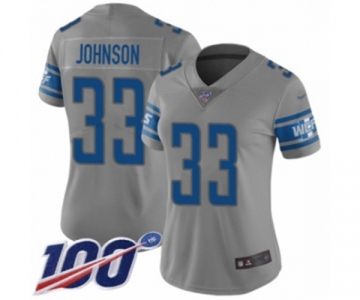 Women's Detroit Lions #33 Kerryon Johnson Limited Gray Inverted Legend 100th Season Football Jersey