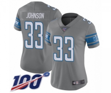 Women's Detroit Lions #33 Kerryon Johnson Limited Steel Rush Vapor Untouchable 100th Season Football Jersey