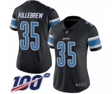 Women's Detroit Lions #35 Miles Killebrew Limited Black Rush Vapor Untouchable 100th Season Football Jersey