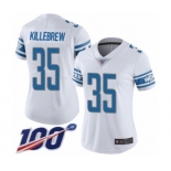 Women's Detroit Lions #35 Miles Killebrew White Vapor Untouchable Limited Player 100th Season Football Jersey