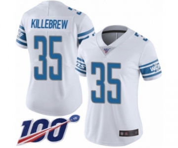 Women's Detroit Lions #35 Miles Killebrew White Vapor Untouchable Limited Player 100th Season Football Jersey