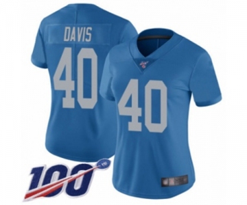 Women's Detroit Lions #40 Jarrad Davis Blue Alternate Vapor Untouchable Limited Player 100th Season Football Jersey