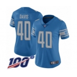 Women's Detroit Lions #40 Jarrad Davis Blue Team Color Vapor Untouchable Limited Player 100th Season Football Jersey