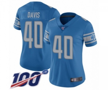 Women's Detroit Lions #40 Jarrad Davis Blue Team Color Vapor Untouchable Limited Player 100th Season Football Jersey