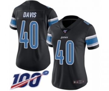 Women's Detroit Lions #40 Jarrad Davis Limited Black Rush Vapor Untouchable 100th Season Football Jersey